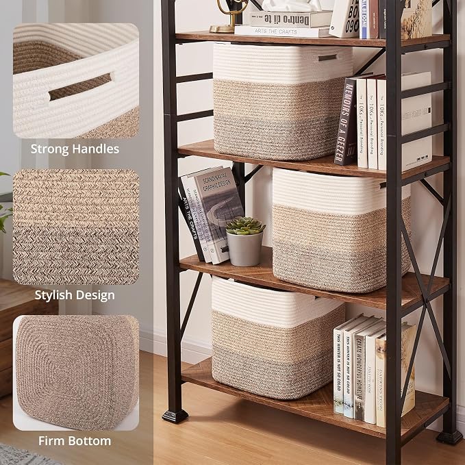 OIAHOMY 13 Inch Cube Storage Bins, 3-Pack Cotton Rope Woven Baskets for Organizing, Insert Storage Baskets for Shelves, Baby Nursery, Closet Organizer, 13 * 13 * 12.6IN, Gradient Brown - Image 3