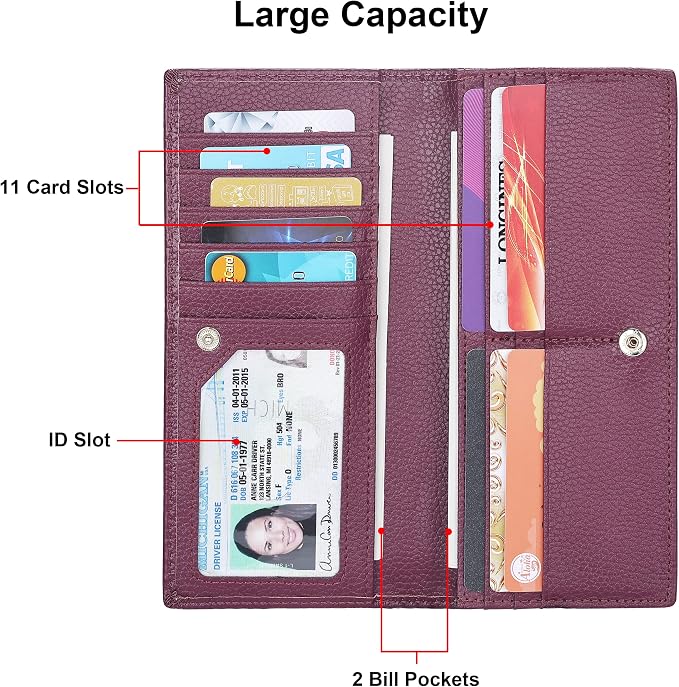 Ultra Slim Thin Leather Women Wallet RFID Blocking Credit Card Holder Bifold Long Ladies Billfold - Image 4