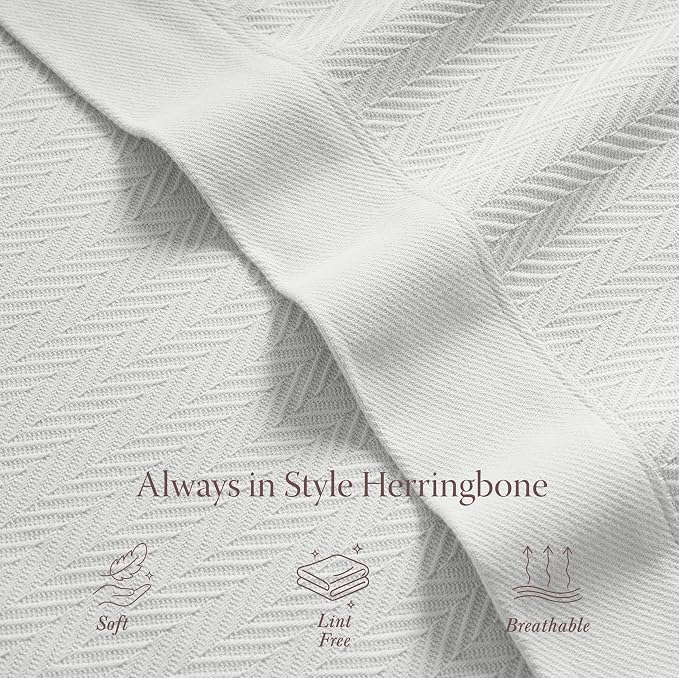 Threadmill Luxury Cotton Blankets for Queen Size Bed | All-Season 100% Cotton Queen Size Blanket | Herringbone Cozy, Soft Breathable Fall Thermal Blanket fits Full Size Bed | Tusk White | 100% Cotton, Herringbone Pattern, 90x92 in, Breathable, Moisture... - Image 4