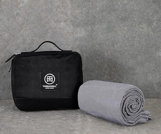 Threadmill Travel Blanket Cotton Viscose derived from Bamboo - Airplane Premium Soft Light Blanket Throw with Black Leather Bag(Grey Color) Compact & Portable Blanket for Travel, Car, Picnic & Camping by ThreadmillHomeLinen