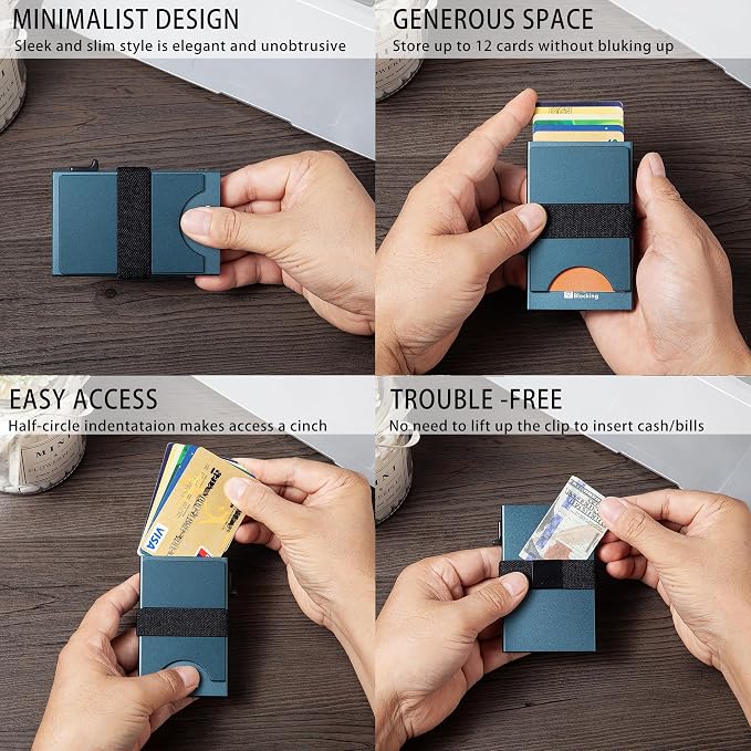 Slim Card Holder Wallet for Men, Minimalist RFID Blocking Pop Up Wallet, Smart Metal Business Card Case Holds 12 Cards, Money Clip, Front Pocket Wallet, Gifts for Men - Image 5