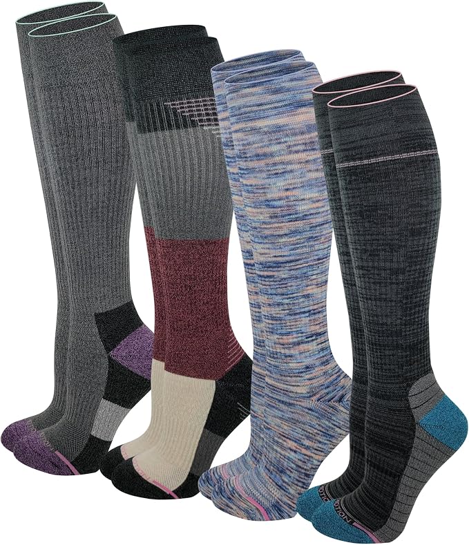 Dr. Motion Compression Knee HIgh Socks (4 Pairs), Arch Support Outdoor Running HIking Socks for Women by Dr.+Motion