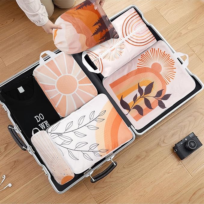 Compression Packing Cubes for Suitcases, 6 Set Bohemia Luggage Organizer, Lightweight Waterproof Expandable/Compression Bags Smell Proof Travel Packing Cubes for Suitcases - Image 6