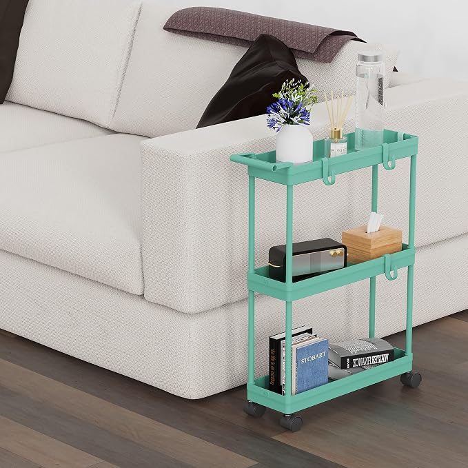 Simple Houseware 3-Tier Slim Rolling Cart w/Handle 5.5" Wx27.5 H, Turquoise | Storage Cart for Narrow Space (5.5-Inch Wide) Kitchen, Bathroom, Laundry Room - Image 6