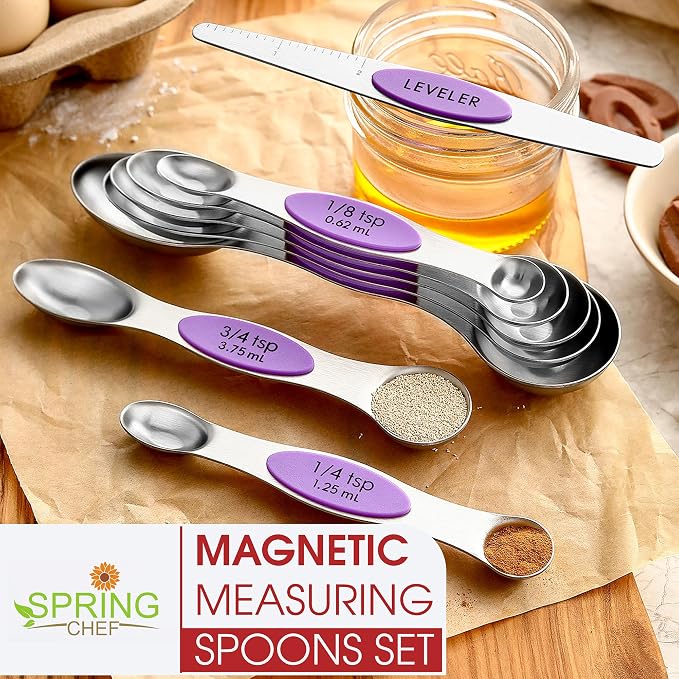 Spring Chef Stainless Steel Magnetic Measuring Spoons Set of 8, Orchid | Nesting Teaspoon & Tablespoon Measuring Spoons w/ Leveler for Dry & Liquid Ingredients, Measure Spoons For Baking & Cooking - Image 7