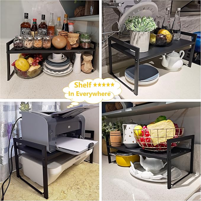Expandable Cabinet Shelf Organizer 16-26" L Stackable Kitchen Counter Shelf Sink Rack Countertop Storage Black (Wide 10.6”D) - Image 5