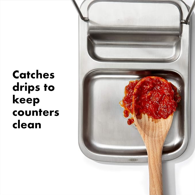 OXO Good Grips Stainless Steel Spoon Rest with Lid Holder | Holds Multiple Utensils & Pot Lids While Cooking, Folds Flat for Storage, Ideal for Stovetop and Countertop Organization - Image 4