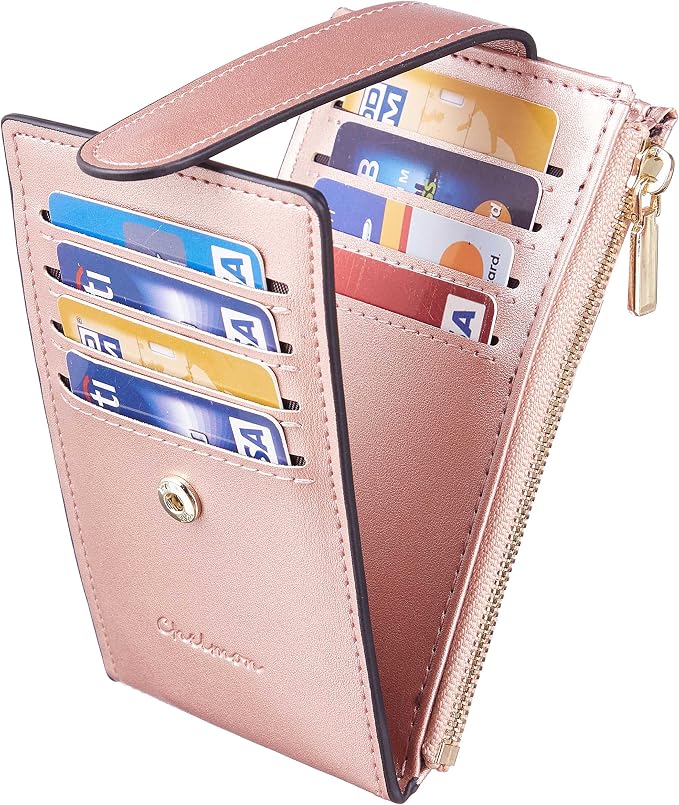 Chelmon Women's RFID Slim Card Holder Wallet | Thin Bifold Multi Card Case with Zipper Coin Pocket Purse for Women(Rose Gold CLassic) - Image 5