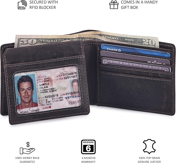 Wallet for Men Slim RFID Blocking Leather Bifold Minimalist 2 ID Windows Gift Box Carteras Para Hombres (CRAZY HORSE, COFFEE) - Image 5