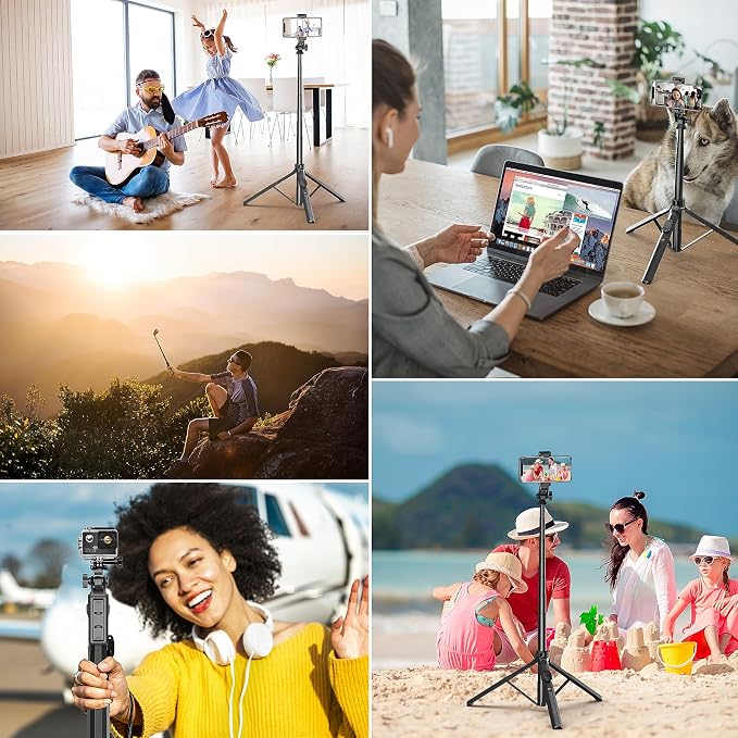 70.6" Phone Stand & Selfie Stick Tripod, Extendable Cell Stand with Remote and Phone Holder for Vlogging/Streaming, Compatible with iPhone Android GoPro - Image 5