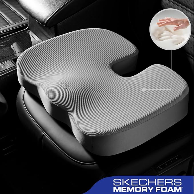 Skechers Memory Foam Seat Cushion,Office Chair Cushion for Tailbone Pain Relief,Butt Pillow for Office Chair,Car seat Cushion,Computer Desk,Long Sitting Office Workers,and Car Drivers,Grey - Image 2