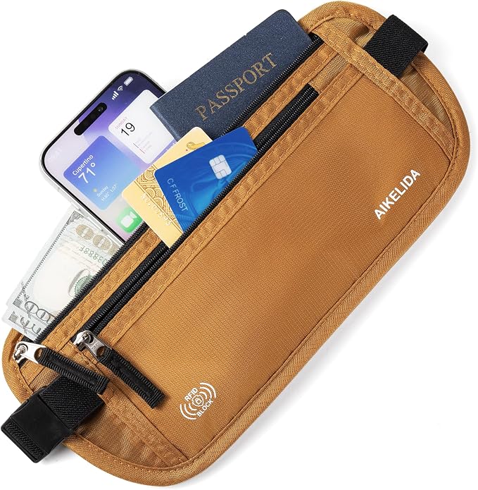 RFID Blocking Money Belt - Passport Holder & Travel Wallet, Slim Hidden Fanny Packs for Women Men - Gold - Image 3