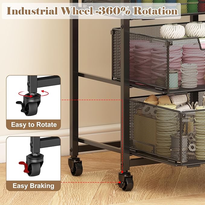 Under Desk Storage Cart with Lockable Wheels, 3-Drawer Rolling Storage Cart, Metal Utility Cart with Drawers for Art, Cart, Classroom, Office, Kitchen, Bedroom, Dorm Storage Under Bed - Image 4