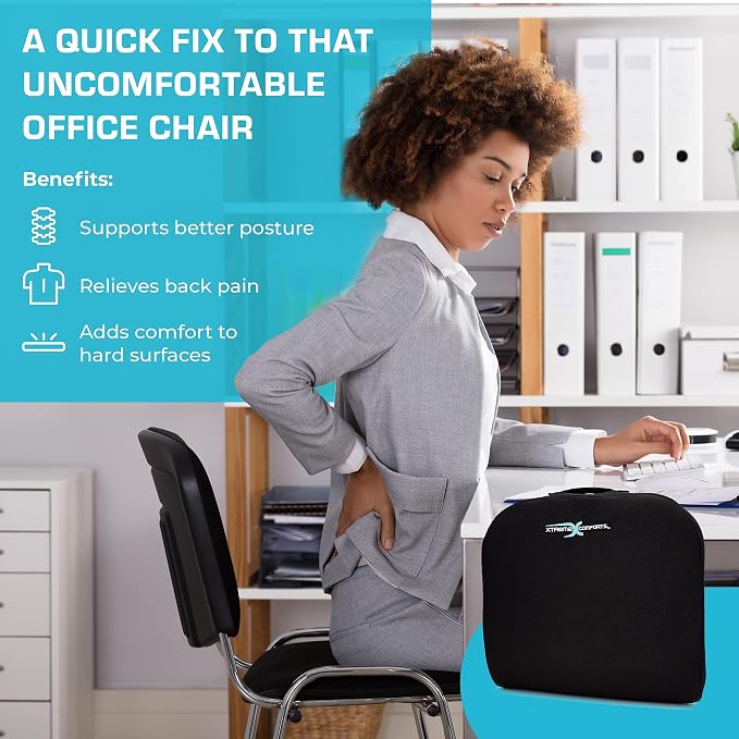 Xtreme Comforts Seat Cushions | Office Chair Cushions for Desk, Car, Wheelchair| Ergonomic Memory Foam Seat Cushion for Support & Comfort | Helps Improve Sitting Posture for Work & Body Relief (1 Pc) - Image 3