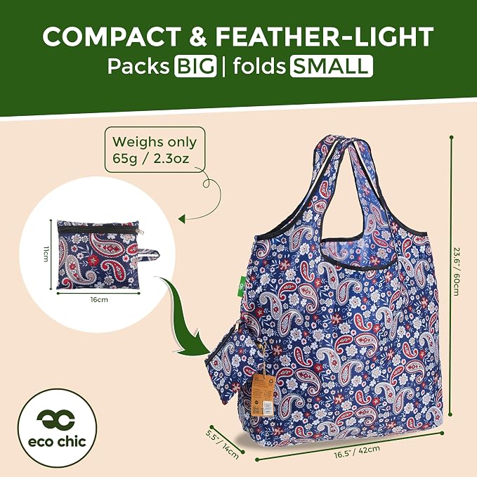 ECO CHIC Foldable Reusable Large Grocery Bags - Foldable Grocery Bags - Lightweight, Recycled & Reusable Shopping Bag - Waterproof, Packable Tote Fitting in Fine Grocery Bag Carrier - Image 4