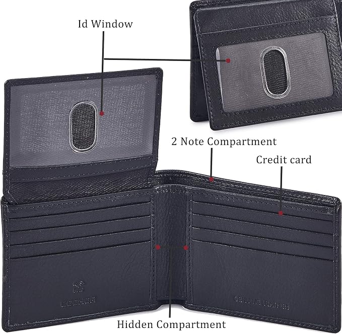 Wallet for Men Slim RFID Blocking Leather Bifold Minimalist 2 ID Windows Gift Box Carteras Para Hombres (NAPA, BLACK) - Image 4