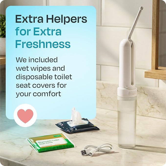 Portable Electric Bidet for Travel - Portable Bidet Rechargeable Handheld Sprayer with 3 High Pressure Modes, USB-C, Adjustable Nozzle & Extra Clean Kit, IPX6 Waterproof Peri Bottle (White) - Image 6