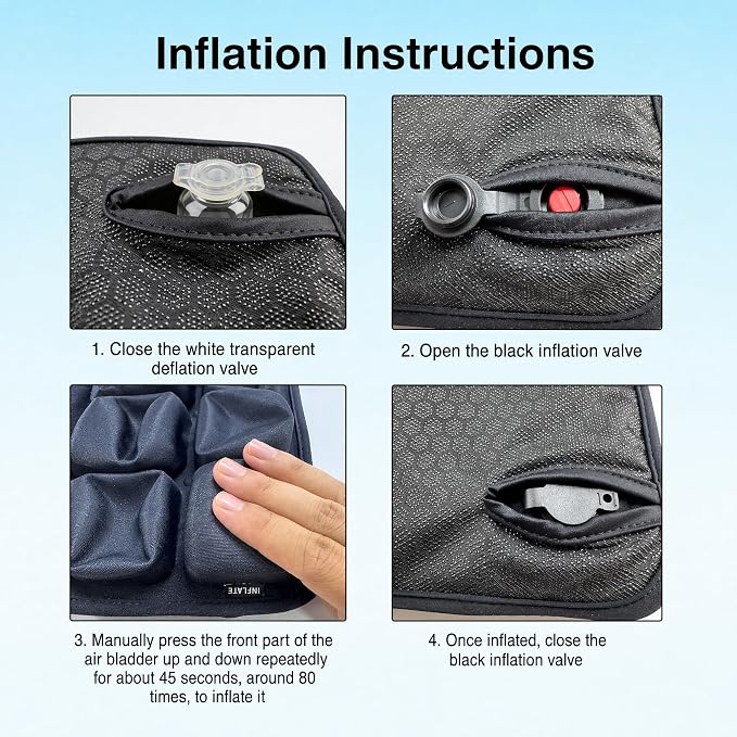 Inflatable Seat Cushion for Airplane Travel, Black | Press-to-Inflate Without Pump, Decompression Cushion, Portable, For Office, Wheelchair, Car Seats, Long Journey - Image 7