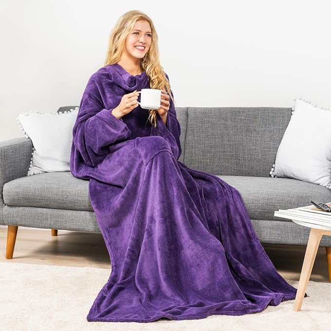 PAVILIA Wearable Blanket with Sleeves for Adult Women Men, Cozy Fleece Warm Wrap Throw with Arms, Gifts for Christmas, Wife - Image 9