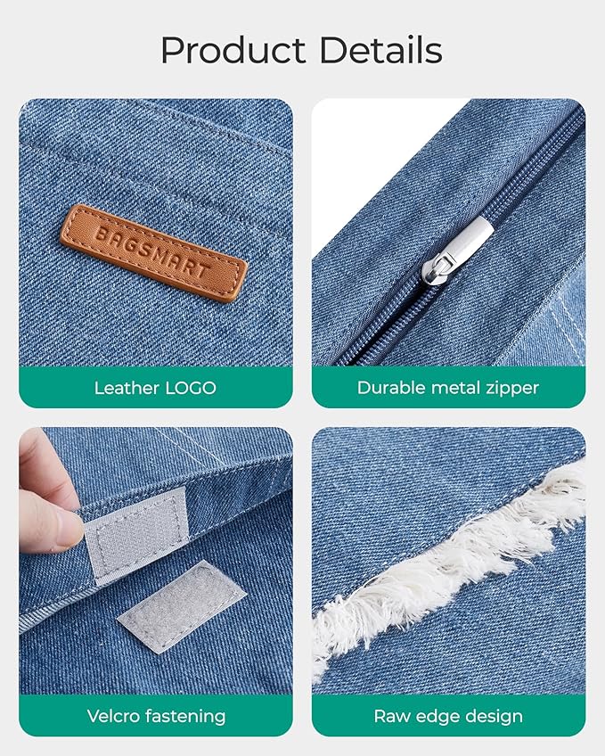 BAGSMART Women's Zippered Tote Bag Lightweight Denim Shoulder Bag | Handbag for Work Travel - Image 6