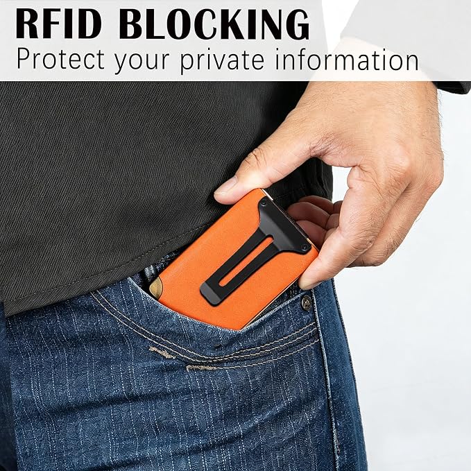 Slim Wallet for Men,RFID Blocking Minimalist Metal Wallet, Money Clip/Cash Holder, Front Pocket Aluminum Credit Card Holder, Ideal Gift for Men,Matt Orange - Image 6