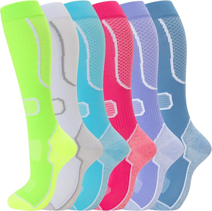 fenglaoda 6 Pairs Compression Socks for Women & Men Knee High Cute Circulation Socks for Nurse Pregnant Travel Athletic by fenglaoda