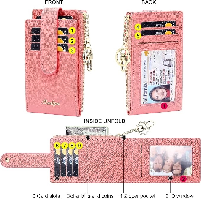 Badiya Slim Women Wallet RFID Blocking Bifold Compact 9 Card Slots Holder Wallets Soft Leather with Zipper Coin Pocket 2 ID Window - Image 5