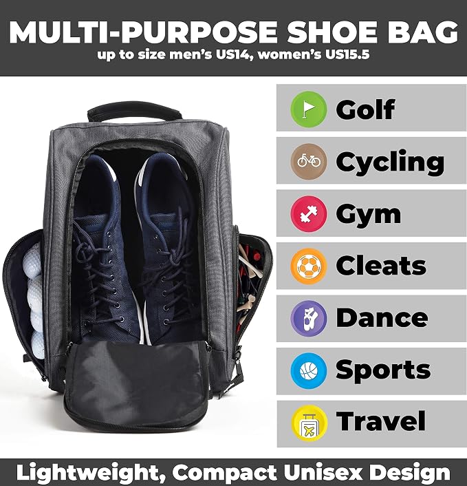 Athletico Golf Shoe Bag - Zippered Shoe Carrier Bags With Ventilation & Outside Pocket for Socks, Tees, etc. (Gray) - Image 3