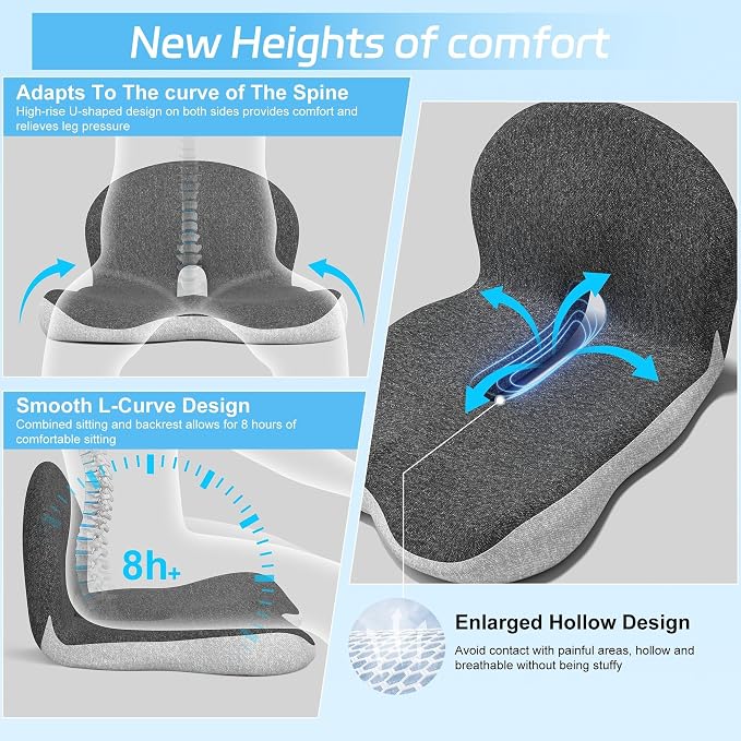 Truck Driver Seat Cushion, Memory Foam L-Shaped Ergonomic Cushion for Office Chairs, Comfort & Support for Long Sitting - Image 8