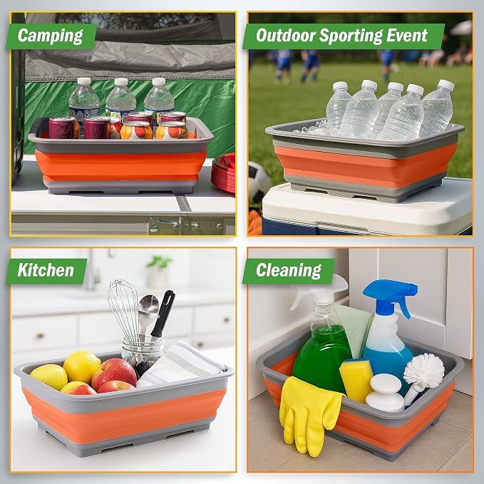 Collapsible Bucket for Cleaning - 7.27L Foldable Wash Bin Dish Tub - Collapsible Wash Basin or Camping Sink for Beach, Tailgating, or Soaking Laundry - Cleaning Supplies by Wakeman (Orange) - Image 5