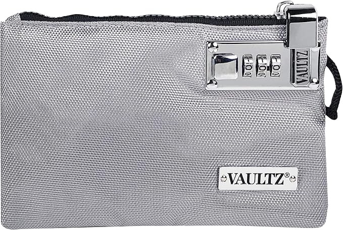 Vaultz Money Bag with Lock - 5 x 8 Inches, Men & Women's Locking Accessories Pouch for Cash, Bank Deposits, Wallet, Medicine, Phone and Credit Cards - Gray | Zippered pouch secures cash, cards, phone and valuables, portable size fits easily into a purs... by Vaultz