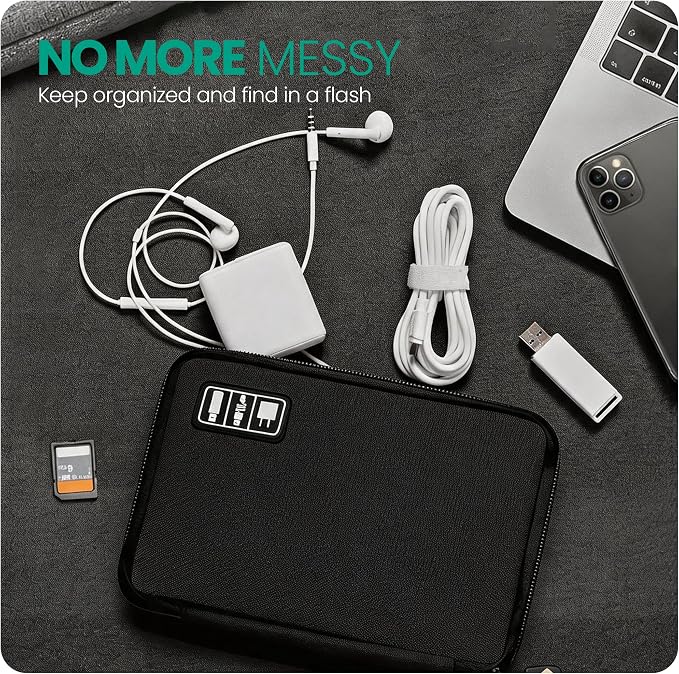 Cord Organizer Travel, Electronics Organizer Tech Pouch - Portable Cable Organizer Bag for Cords, Charger, Phone, SD Card, Power Bank for Travel & Daily Use -Black Green - Image 2
