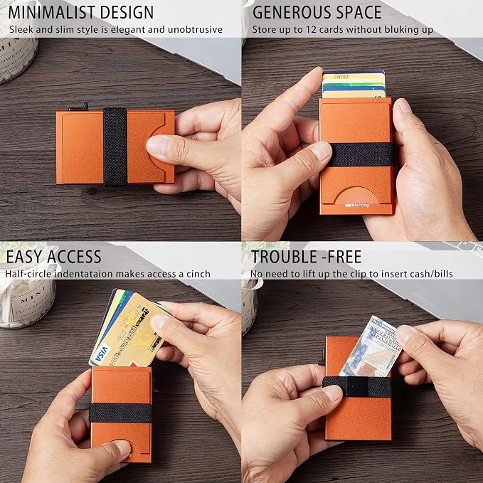 Slim Card Holder Wallet for Men, Minimalist RFID Blocking Pop Up Wallet, Smart Metal Business Card Case Holds 12 Cards, Money Clip, Front Pocket Wallet, Gifts for Men - Image 5