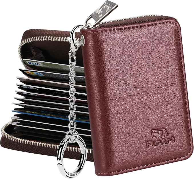 FurArt Zipper Wallet Women RFID Credit Card Holder keychain Wallet | ID Window RFID Blocking Compact Small business 15/16 slots by FurArt