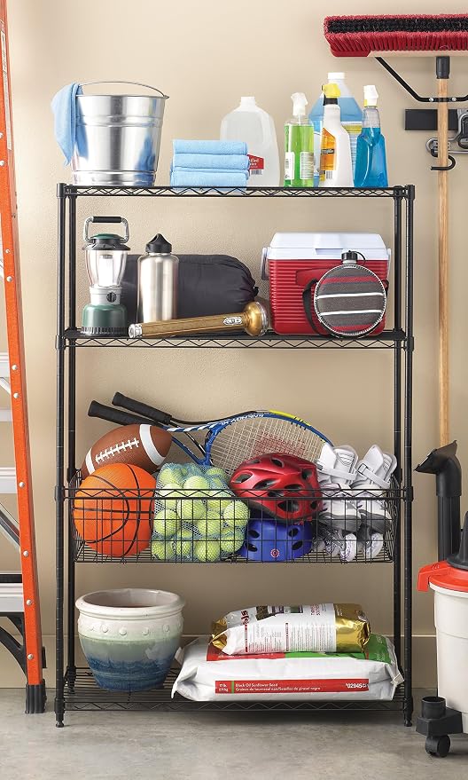 Whitmor 4 Tier Shelving Unit, Metal Storage Shelves with Basket, Adjustable Heavy Duty Shelf, 400 lbs Capacity per Shelf, 1600 lbs Total for Pantry, Garage, Workshop, 36" L x 14" W x 54" H, Black - Image 2
