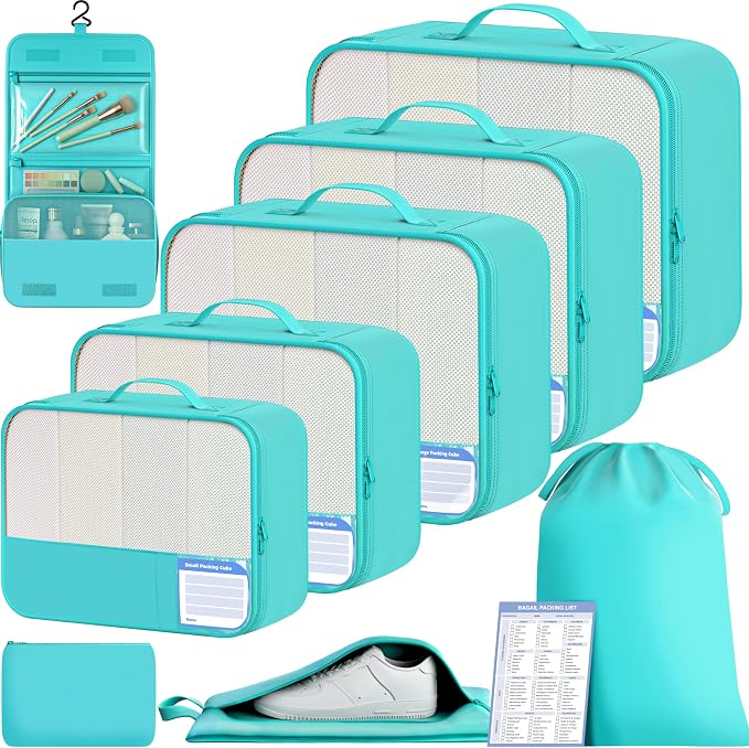 BAGAIL 9 Set Packing Cubes with Packing List Luggage Packing Organizers for Travel Accessories (Blue Green) by BAGAIL