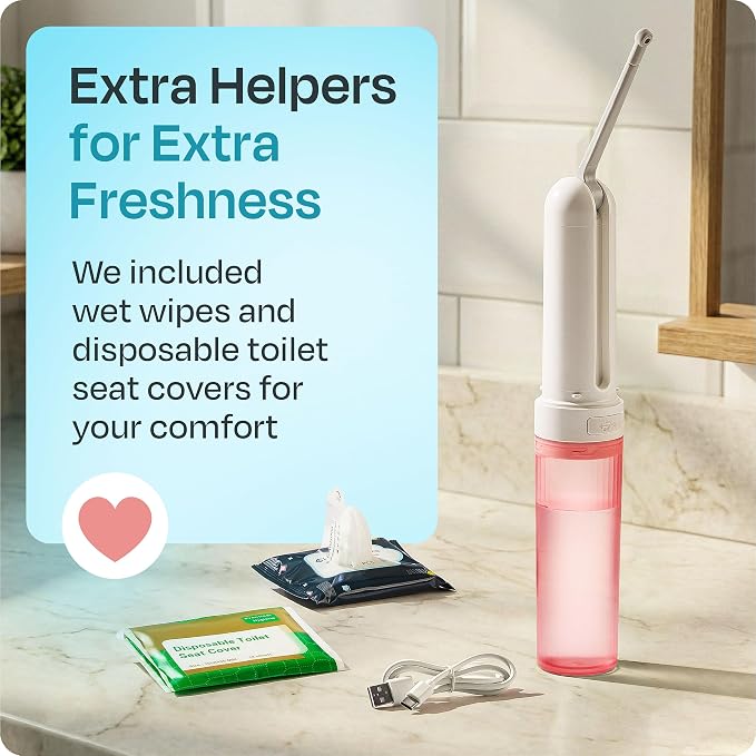 Portable Electric Bidet for Travel - Portable Bidet Rechargeable Handheld Sprayer with 3 High Pressure Modes, USB-C, Adjustable Nozzle & Extra Clean Kit, IPX6 Waterproof Peri Bottle (Pink) - Image 6