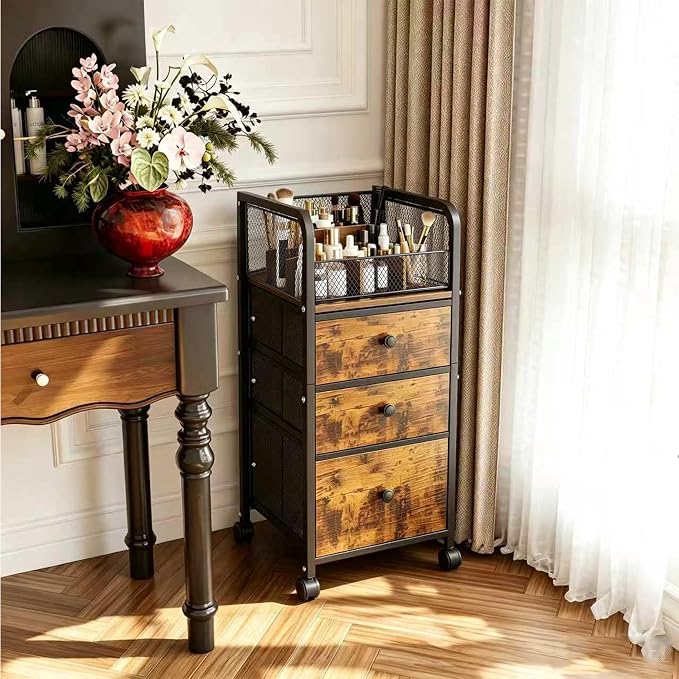 Rolling Makeup Vanity Cart Makeup Organizer with Drawers | Vanity Cart Bathroom Storage Cart Cosmetic Vanity Display Cases Holder for Nail Polish Brush Hair Tool - Image 7