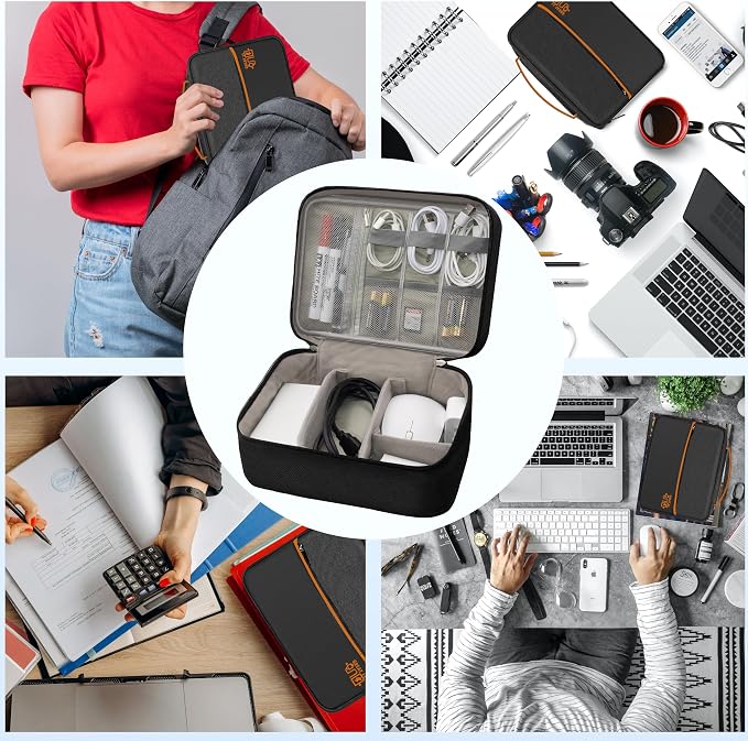 Electronics Organizer,Travel Cord Organizer Pouch,Cable Organizer Bags | Waterproof Electronic Accessories Storage Case for Cables, Cords, Charger, Phone (Double Layer-Black) - Image 6