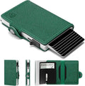 Pop Up Wallet for Women Slim Aluminum Case, Saffiano Green Bag | Secure RFID Wallet Stores Essentials with Easy Organization - Credit Card Holder Supports Daily Use & Travel Needs by ConcealPlus