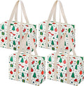 VENO 4 Pack Utility Tote Reusable Grocery Bags with Zipper & Hard Bottom | Heavy Duty Foldable Water-Resistant Shopping Bags for Summer Beach, Pool, Picnic & Travel Carry-on (Jingle Mix, 4 Pack) by Veno