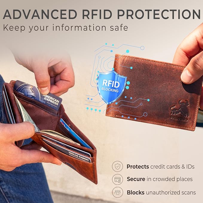 BULL GUARD Expedition Series Bifold Leather Wallet for Men RFID Blocking, Top Grain Cowhide, Flip-Up ID Window, Compact & Durable Everyday Carry Wallet for Travel, Work & Outdoors, Ready to Gift - Image 5