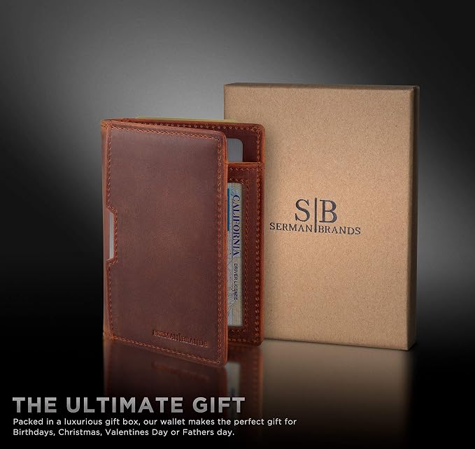 SERMAN BRANDS - Wallets for Men Slim Mens leather RFID Blocking Minimalist Card Front Pocket Bifold Travel Thin - Image 6