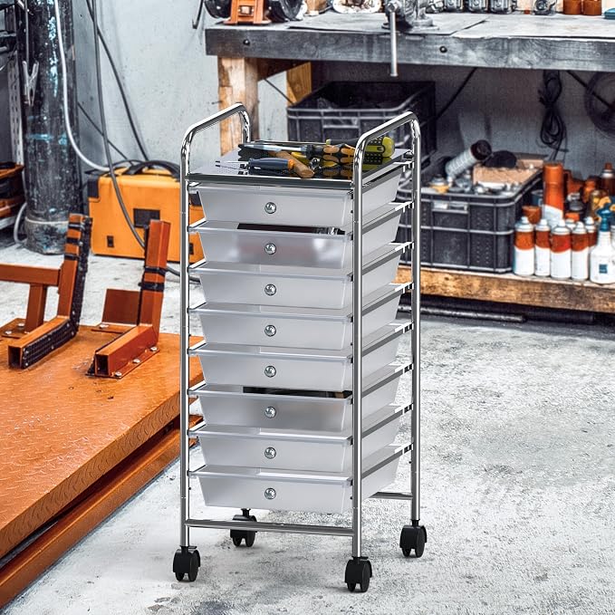 Simple Houseware 8 Drawers Rolling Utility Cart Art Craft Storage, Chrome | 1-Column, 30.25" Height, Lockable Wheels, for School, Office, Art Craft, and Paper Storage - Image 5