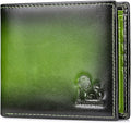 Men's Cowhide Leather RFID Wallet, Slim Bifold (Green) | 2 Clear ID Windows, 10 Card Slots, Zipper Coin Pocket, Gradient Finish for Business, Travel, Daily Carry and Gifts by STEELLION