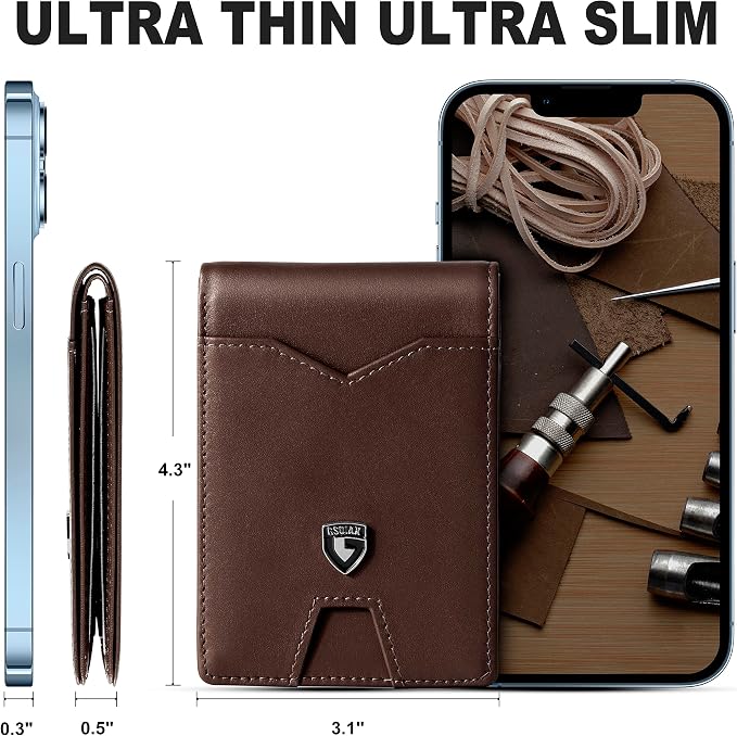 GSOIAX Slim Wallet for Men Rfid Blocking Leather Bifold Front Pocket Carbon Fiber Men's Money Clips Credit Card Holder With Gift Box - Image 5