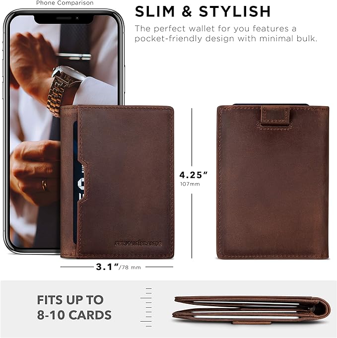 SERMAN BRANDS - Wallets for Men Slim Mens leather RFID Blocking Minimalist Card Front Pocket Bifold Travel Thin - Image 3