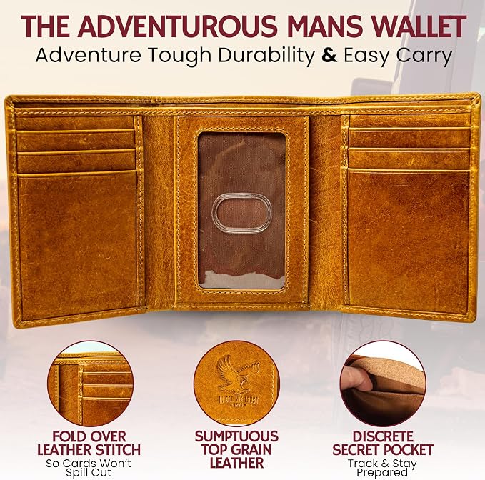 BULL GUARD Best Leather Men's RFID Trifold Wallet With ID Great Outdoor Wallet - Image 2