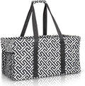 Extra Large Utility Tote Bag - Oversized Collapsible Reusable Wire Frame Rectangular Canvas Basket With Two Exterior Pockets For Beach, Pool, Laundry, Car Trunk, Storage - Geometrc Black by Lucazzi