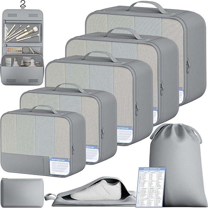 BAGAIL 9 Set Packing Cubes with Packing List Luggage Packing Organizers for Travel Accessories (Pewter Color) by BAGAIL